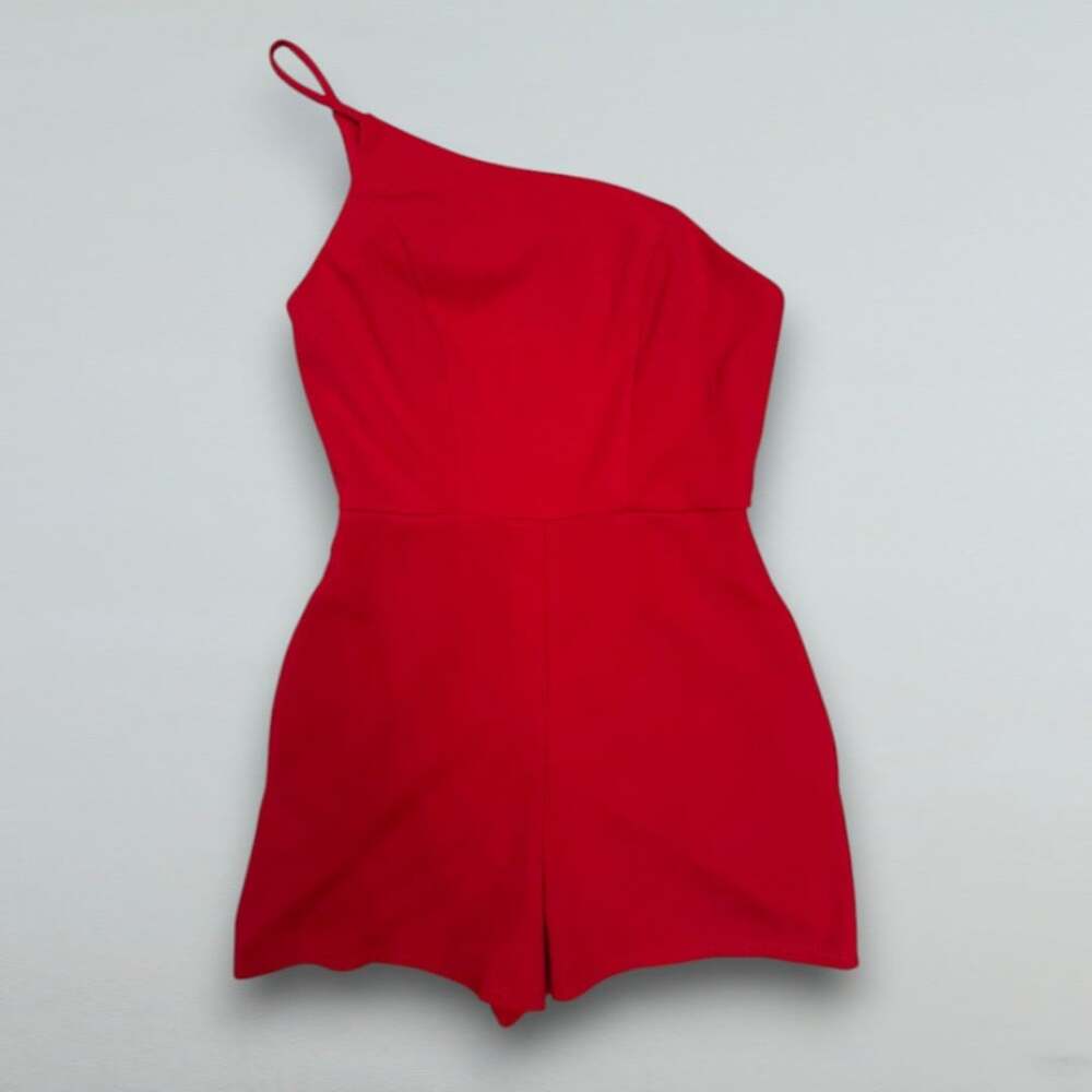 Red One Shoulder Asymmetrical Romper Sleeveless Mini Playsuit Size Small